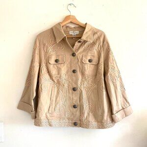 ONCE AGAIN PLUS TAN STICHED BUTTON DOWN STRUCTURED JACKET WOMENS SIZE XL